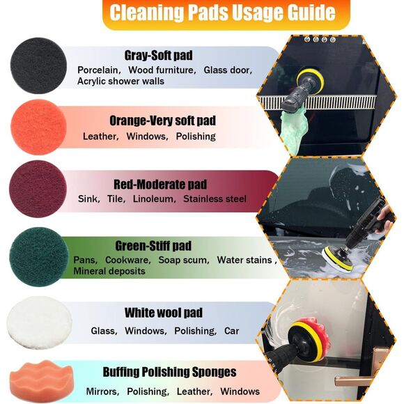 Drill Brush Attachment Set, 30Pcs Drill Scrubber Brush Kit Include Scrub Pads+ - Picture 3 of 7